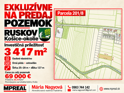 Predaj pozemok Ruskov, Košice - okolie