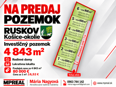 Predaj investičný pozemok Ruskov